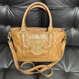 Tory Burch Tan Leather Satchel with Gold Logo Hardware